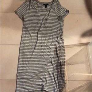 A gray and white striped dress